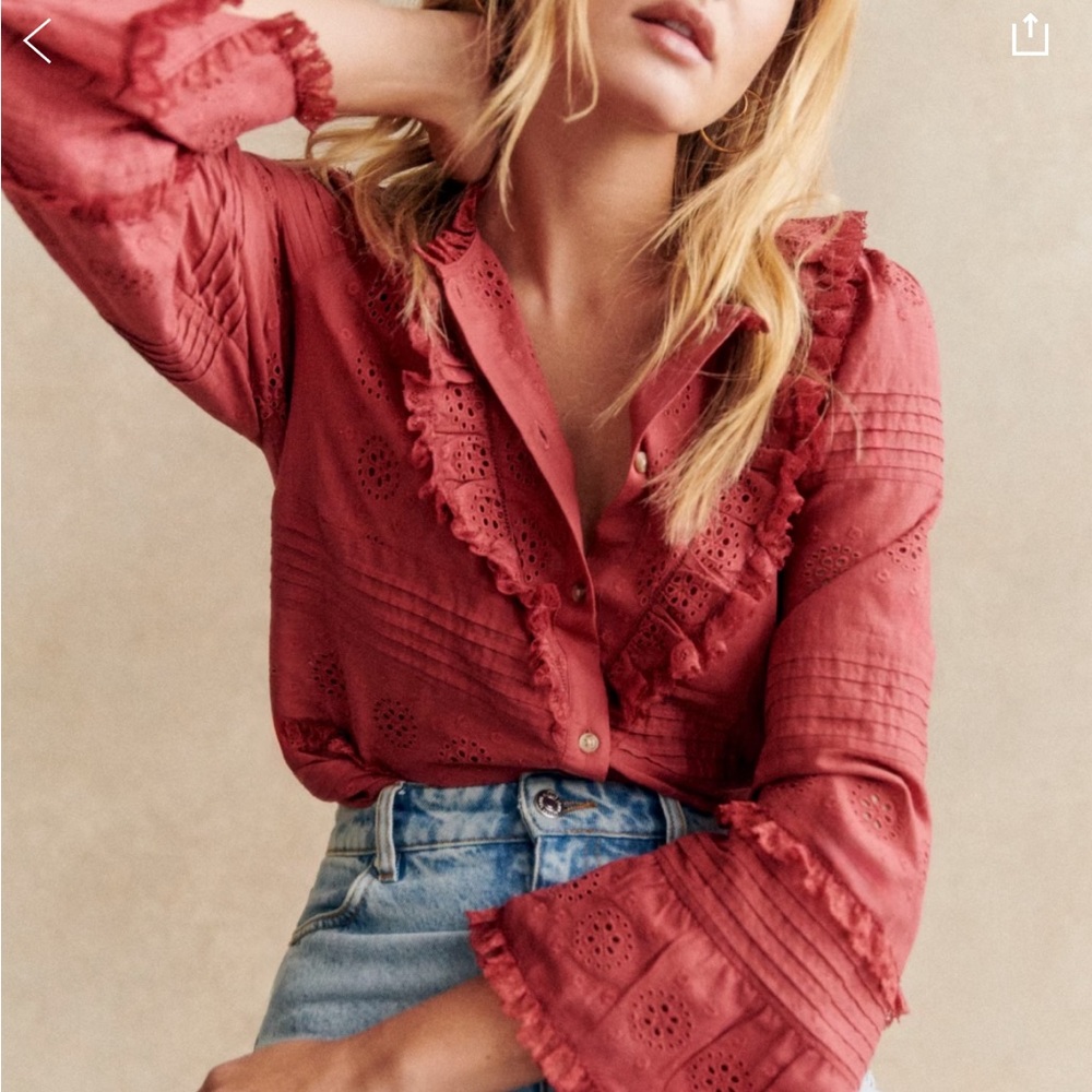 Sézane Ruffled Red Blouse